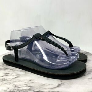 Rainbow T-Street Black Nubuck Braided Thong Sandals L (7.5-8.5) Summer Beach